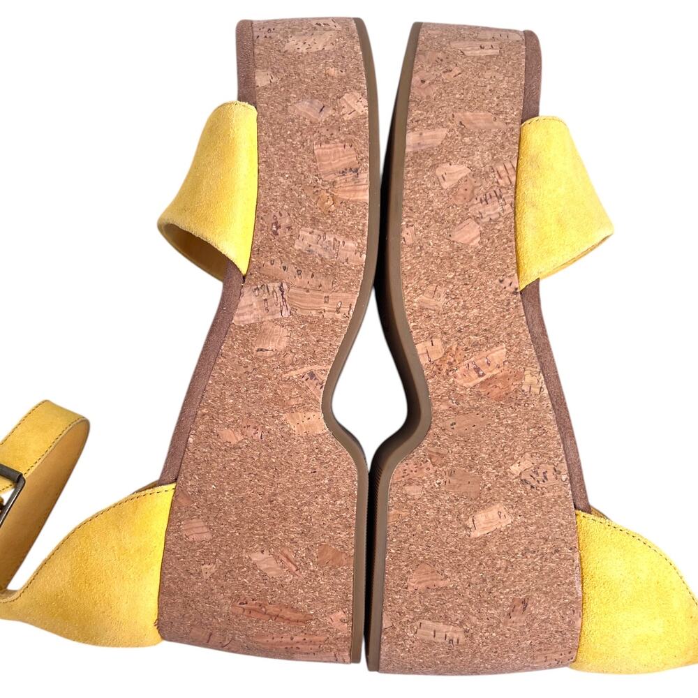 TOMS Laila Cork Platform Sandal in Yellow Suede Ankle Strap 3" Heel Womens Sz. 9 - Picture 8 of 16